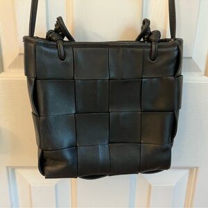 Massimo Dutti Crossbody, Woven Leather, Black